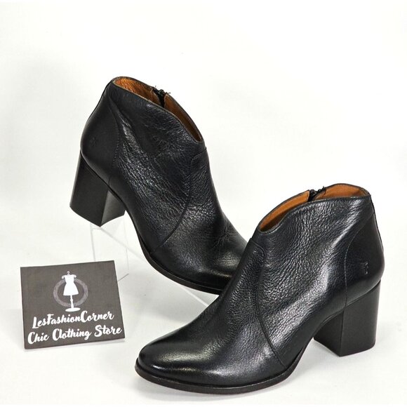 Frye Women’s Black Leather Nora Zip Short Ankle Block Heel Boot Size 9B 1778 - Picture 4 of 16